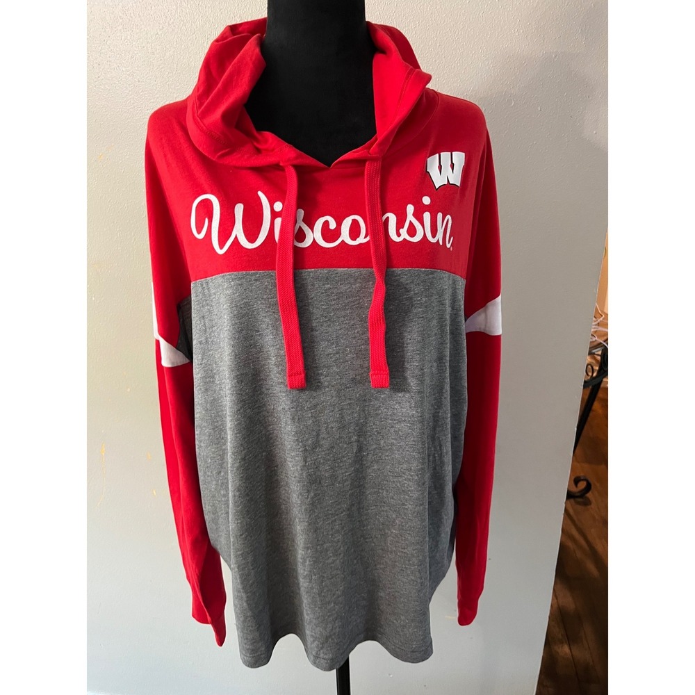CAPTIVATING Wisconsin Badgers Colorblock Hoodie Women XL Red Grey NCAA Gameday